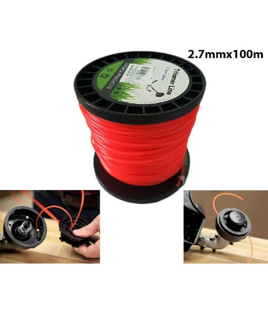 Filo Per Decespugliatore Tondo 2,7mm Bobina 100mt Tagliaerba Cavo Matassa Rosso         