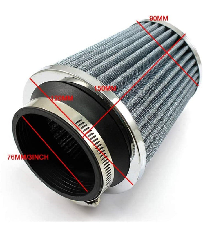 Filtro Aria Fredda Universale Tondo Cono Alto Lavabile 76mm/3inch Accessori Auto         
