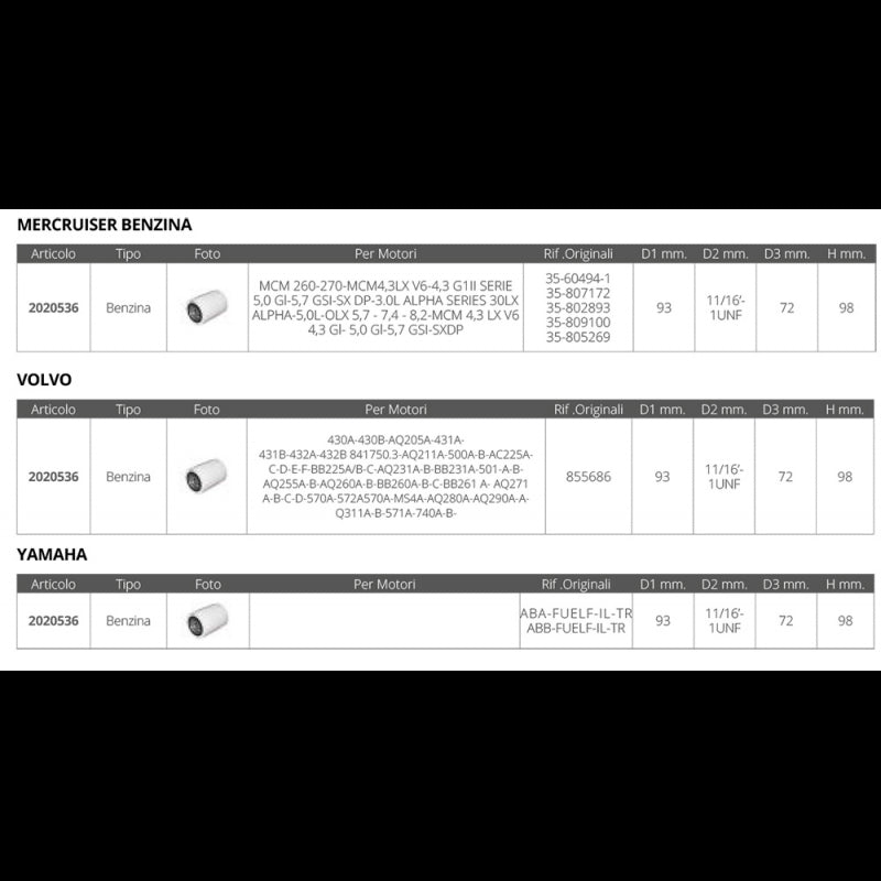 FILTRO BEN. MERC./MERCRUISER VOLVO