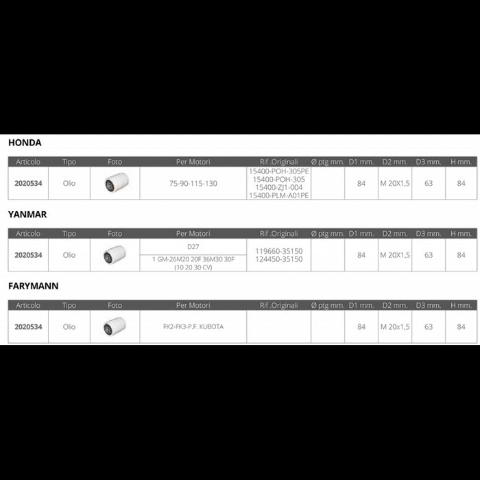 FILTRO OLIO HONDA YANMAR FARYMANN