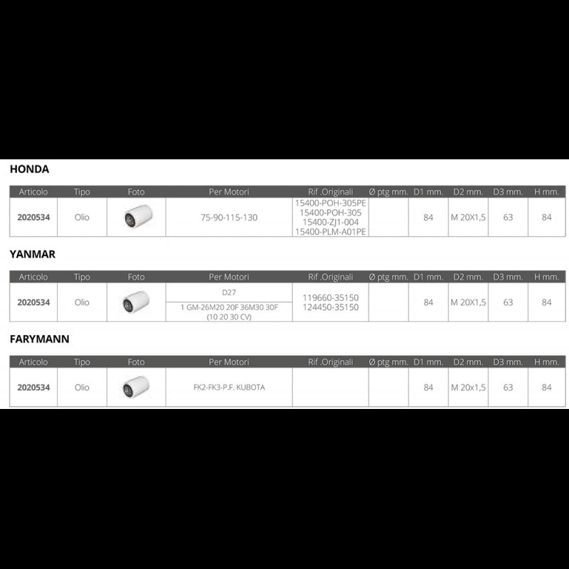 FILTRO OLIO HONDA YANMAR FARYMANN