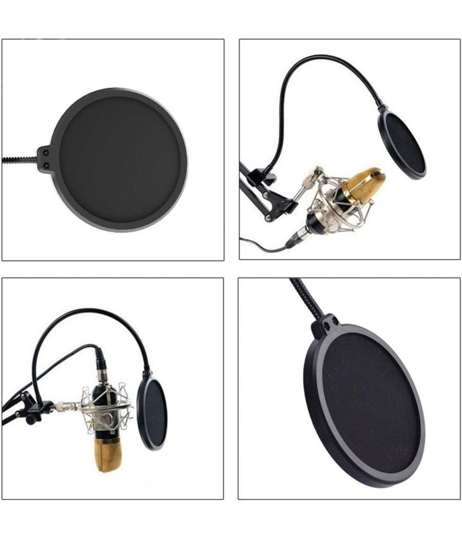 Filtro Pop Per Microfono Q-a193 Pop Sheild Con Clip Di Supporto Base Flessibile         