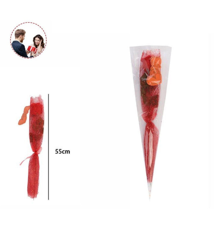Fiore Rosa Rossa Artificiale Con Ramo Foglie 55cm Regalo Per San Valentino 63291         