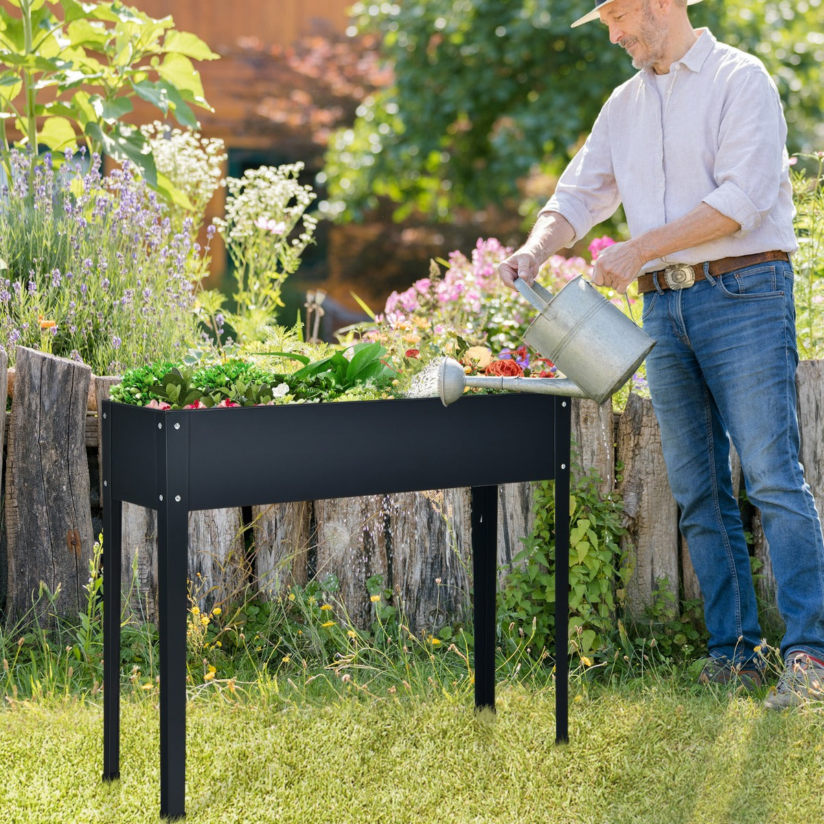 Fioriera rialzata con 2 fori di drenaggio per frutta verdura fiori, Fioriera galvanizzata per interno ed esterno Grigio scuro-Fioriere