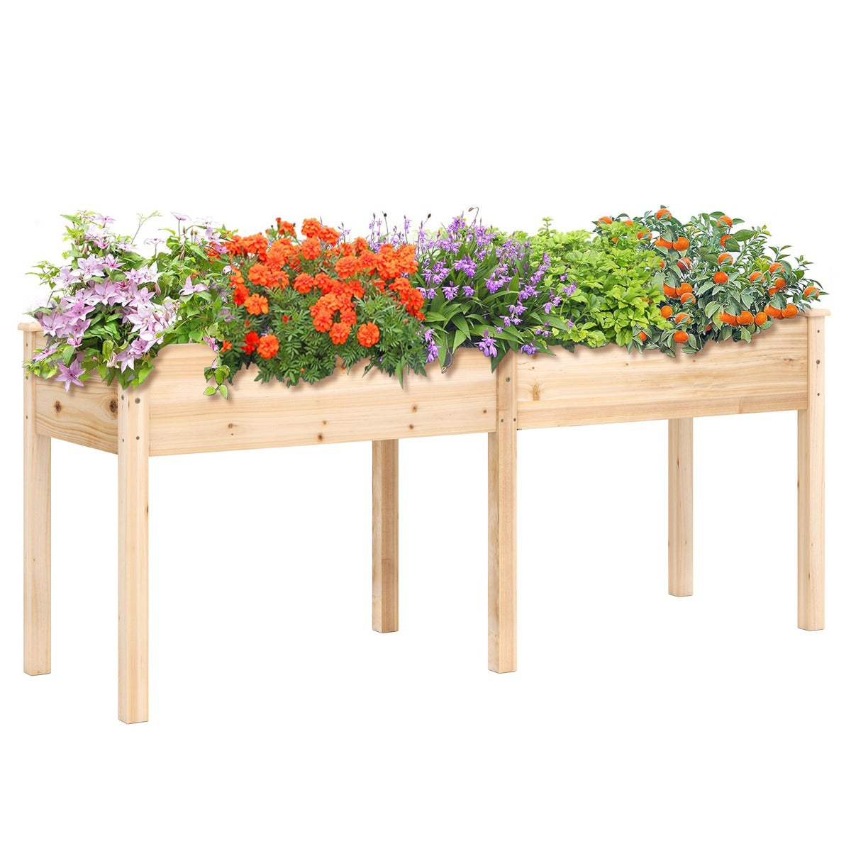 Fioriera rialzata con pannello divisore fori di drenaggio per giardinaggio per giardino, Fioriera da giardino rialzata balcone Naturale-Fioriere