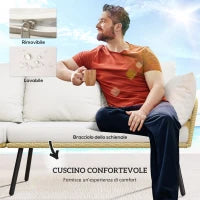 Set da Giardino 4 Pezzi in Rattan PE con Tavolino da Esterni 90x45x42 cm e 2 Divanetti per Esterni 6ex63x74 cm, Bianco Crema