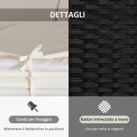 Set 4 Pzi Divano Circolare da Giardino, Mobili Componibili Rattan Nero, Tettuccio e Cuscini Beige 180x175x147cm