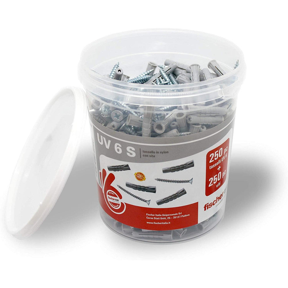 Fischer serie uv 10 s tassello nylon con vite - secchiello da 50 unità