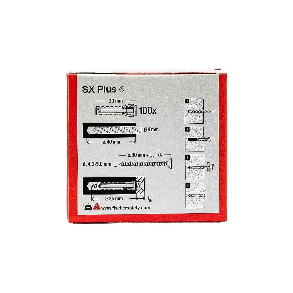 Fischer sx plus 6mm tassello in nylon con espansione a 4 settori - 20pz