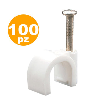 Fissacavi Con Chiodo In Acciaio Da 6 A 12 Mm Confezione Da 100pz Colore Bianco     -10 Mm   -