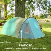 Tenda da Campeggio 3 Persone con Camera e Veranda, Impermeabile 3000mm e Borsa di Trasporto, Azzurro