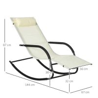 Set da 2 Sdraio a Dondolo con Poggiatesta e Braccioli, 67x144x87 cm, Grigio e Beige