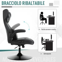 Sedia da Gaming Ergonomica ad Altezza Regolabile, in Finta Pelle e Metallo, 67x71x106-112 cm, Nero