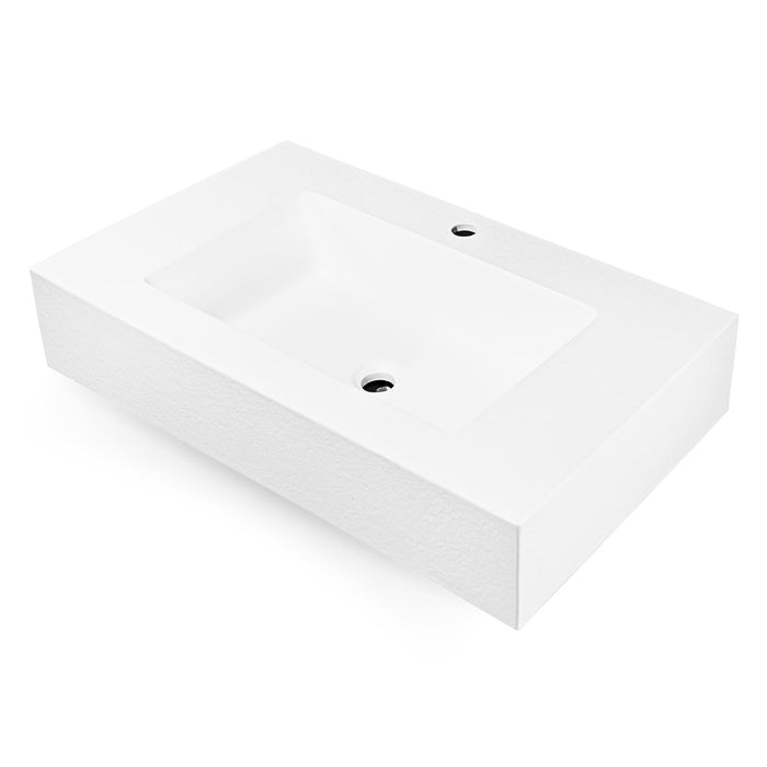 Ogomondo top lavabo sospeso in materiale marmo resina finitura asfalto *** misure 100x46x15 cm, tinta bianco, confezi...