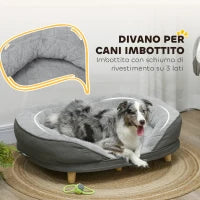 Cuccia Divano per Cani con Imbottitura, Lettino per Cani Taglia Grande e Media fino 25kg, 90x78x25cm, Grigio
