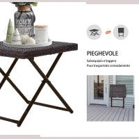 Tavolino da Giardino Pieghevole in Rattan Sintetico e Acciaio, Tavolino da Balcone Salvaspazio, 40x40x40cm, Marrone