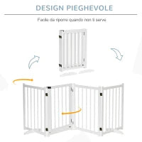 Cancellino Pieghevole per Cani Piccola/Media Taglia con Serratura in Legno 237.5x36x80cm - Bianco