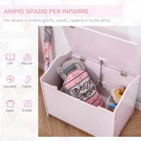 Cassapanca Portagiochi in Legno, Panca Contenitore per Cameretta Coperchio con Pistone Pneumatico, 60x40x48cm, Rosa