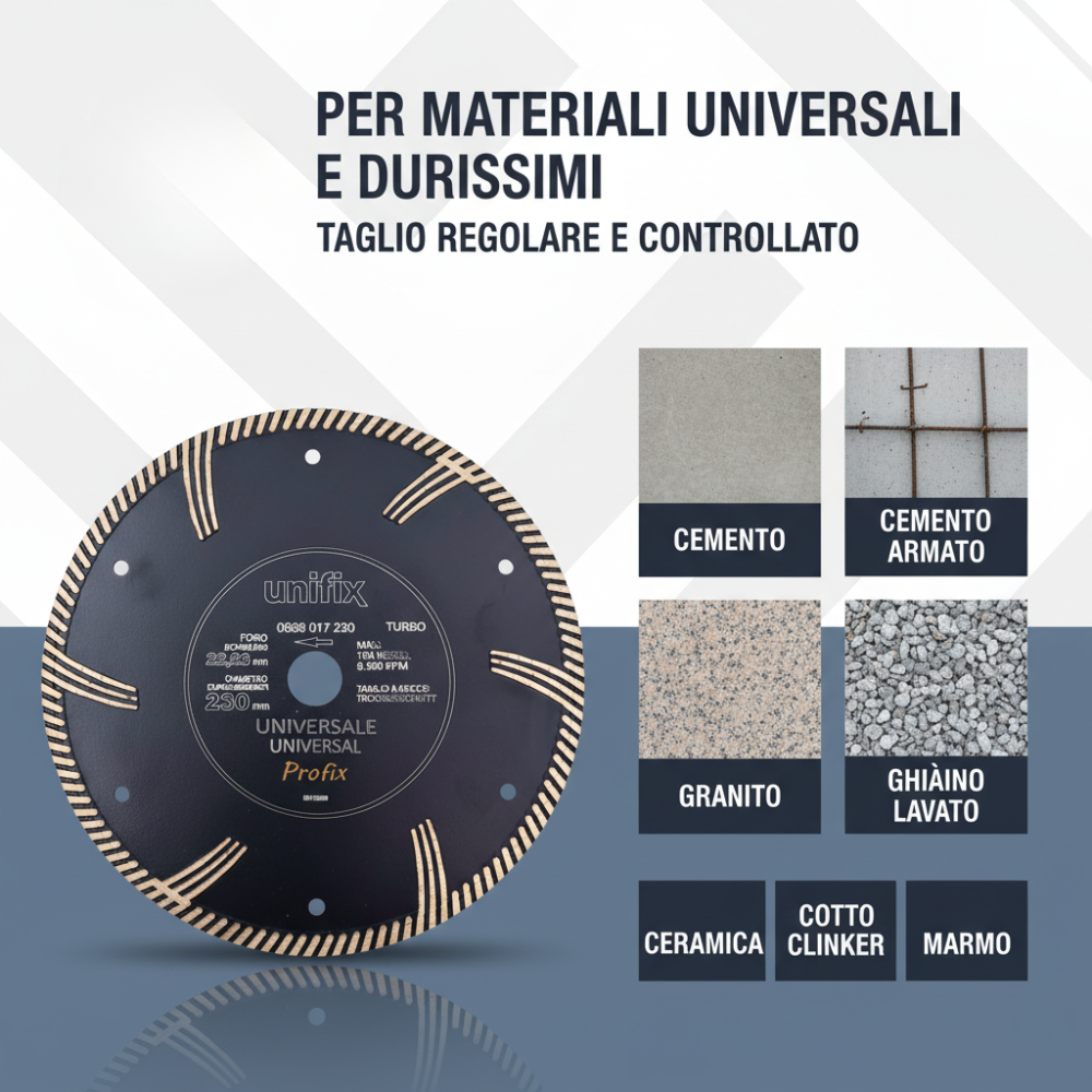 Disco diamantato turbo universale cemento, cemento armato, granito *** misura Ø 230 x 2,8 mm, confezione 1