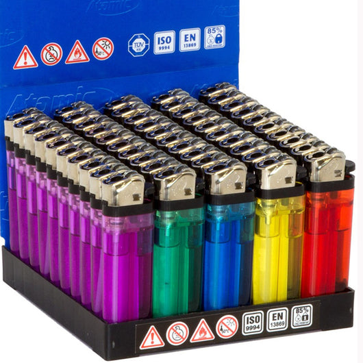 Trade Shop - Flame Classic Accendini Trasparenti In Espositore Da 50 Pezzi Colori Assortiti -