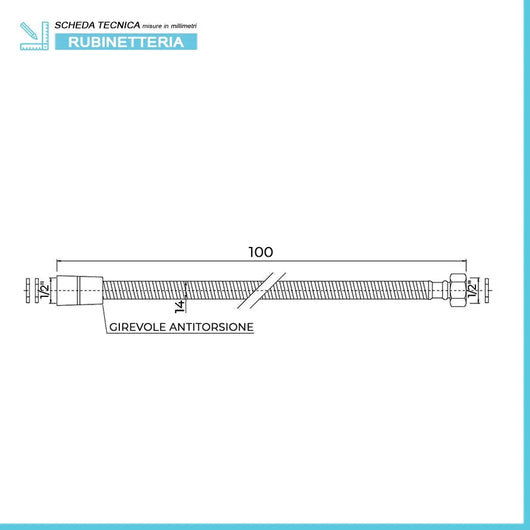 Flessibile 100 cm antitorsione liscio PVC argento attacco conico