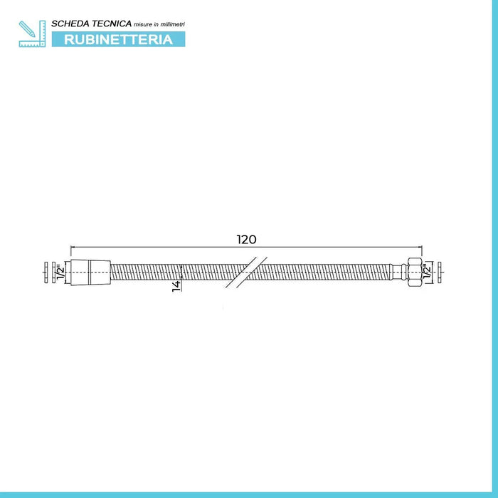 Flessibile 120 cm in ottone cromato per doccia doppia aggraffatura