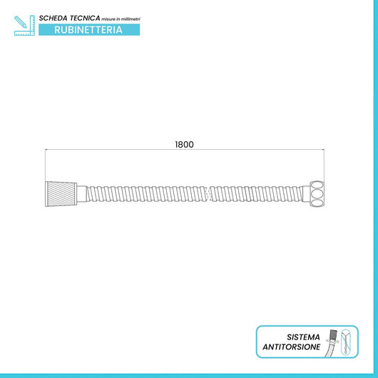 Flessibile Doccia 180 cm Acciaio Cromo con Doppia Aggrafatura