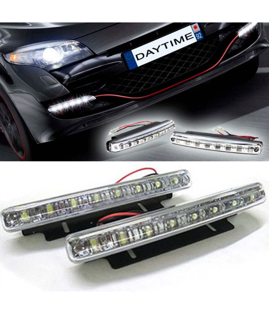 Luci Auto 8 Led Per Fanale Daytime - Diurne Waterproof Dc 12v Paraurti Auto         
