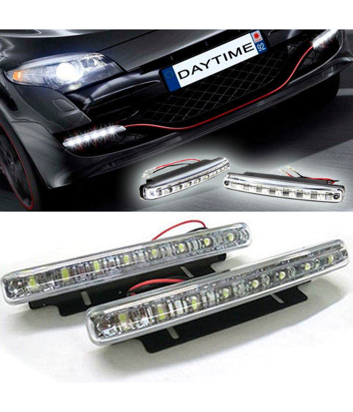 Luci Auto 8 Led Per Fanale Daytime - Diurne Waterproof Dc 12v Paraurti Auto         