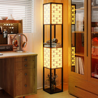 Lampada da terra paralumi decorati e interruttore a pedale con 2 ripiani, Lampada da terra per soggiorno camera da letto Quadro-Lampade