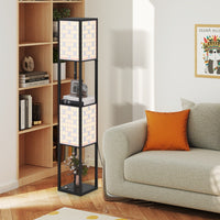 Lampada da terra paralumi decorati e interruttore a pedale con 2 ripiani, Lampada da terra per soggiorno camera da letto Quadro-Lampade