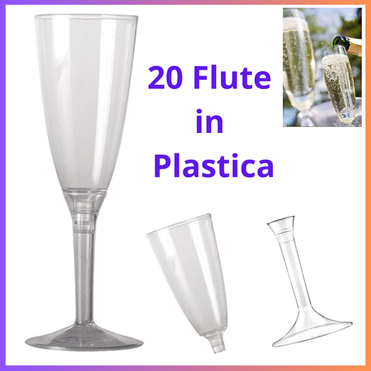 20 flute da champagne calici plastica crystal per prosecco bicchieri festa party  promessa di matrimonio anniversario
