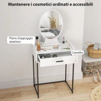 Set Tavolino Toeletta con Specchio da Trucco, Cassetto e Sgabello Imbottito, Bianco