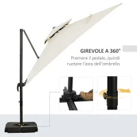 Ombrellone a Sbalzo a Doppia Copertura con Manovella, Base a Croce e Pesi, 268x268x265 cm, Beige