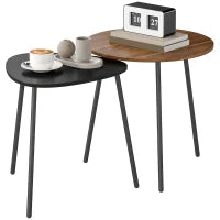 Set 2 Tavolini da Salotto Impilabili con Telaio in Metallo per Soggiorno e Ufficio, Noce e Nero