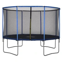 Trampolino Elastico da Esterno, Tappeto Elastico per Bambini e Adulti da Giardino con Rete di Sicurezza e Bordo Imbottito, Giochi da Giardino e Casa, Ø366x269cm, Blu e Nero