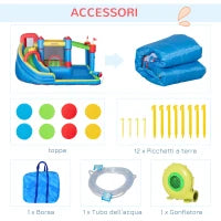 Castello Gonfiabile per Bambini con Scivolo, Trampolino e Piscina, 390x300x197cm