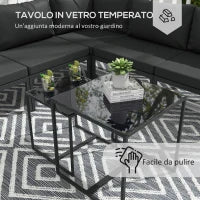 Set da Giardino 7 Pezzi in Acciaio e Poliestere con 5 Sedie con Cuscini e 2 Tavolini da Caffè, Grigio