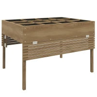 Fioriera rettangolare rialzata con 12 scomparti, ripiani laterali ribaltabili e telo in tessuto non tessuto, Marrone