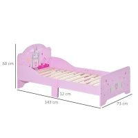 Letto per Bambini 3-6 Anni in Legno con Bordi Rialzati, 143x73x60 cm, Rosa