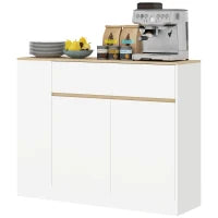 Mobile Buffet con Ante, 3 Ripiani Aperti, Cassetto, 105 x 30 x 81,5cm, Bianco e Legno