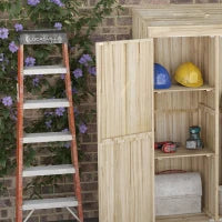 Casetta da Giardino in Legno di Abete con 2 Porte e Ripiani, 120x57x183cm, Naturale