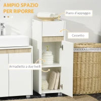 kleankin Mobiletto Bagno con Cassetto e Armadietto con Mensola Regolabile in Legno 30x33x88cm, Bianco