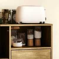 Credenza Moderna con 2 Cassetti, Armadietto Regolabile e Ripiano Aperto, in Legno e Acciaio, 80x40x78 cm, Marrone