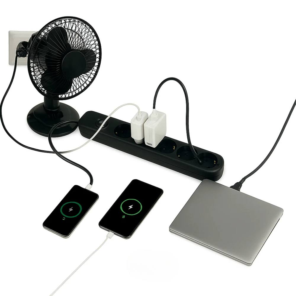 Ecova 30098x multipresa 6 uscite universali con interruttore cavo 1,5m nero 3500w