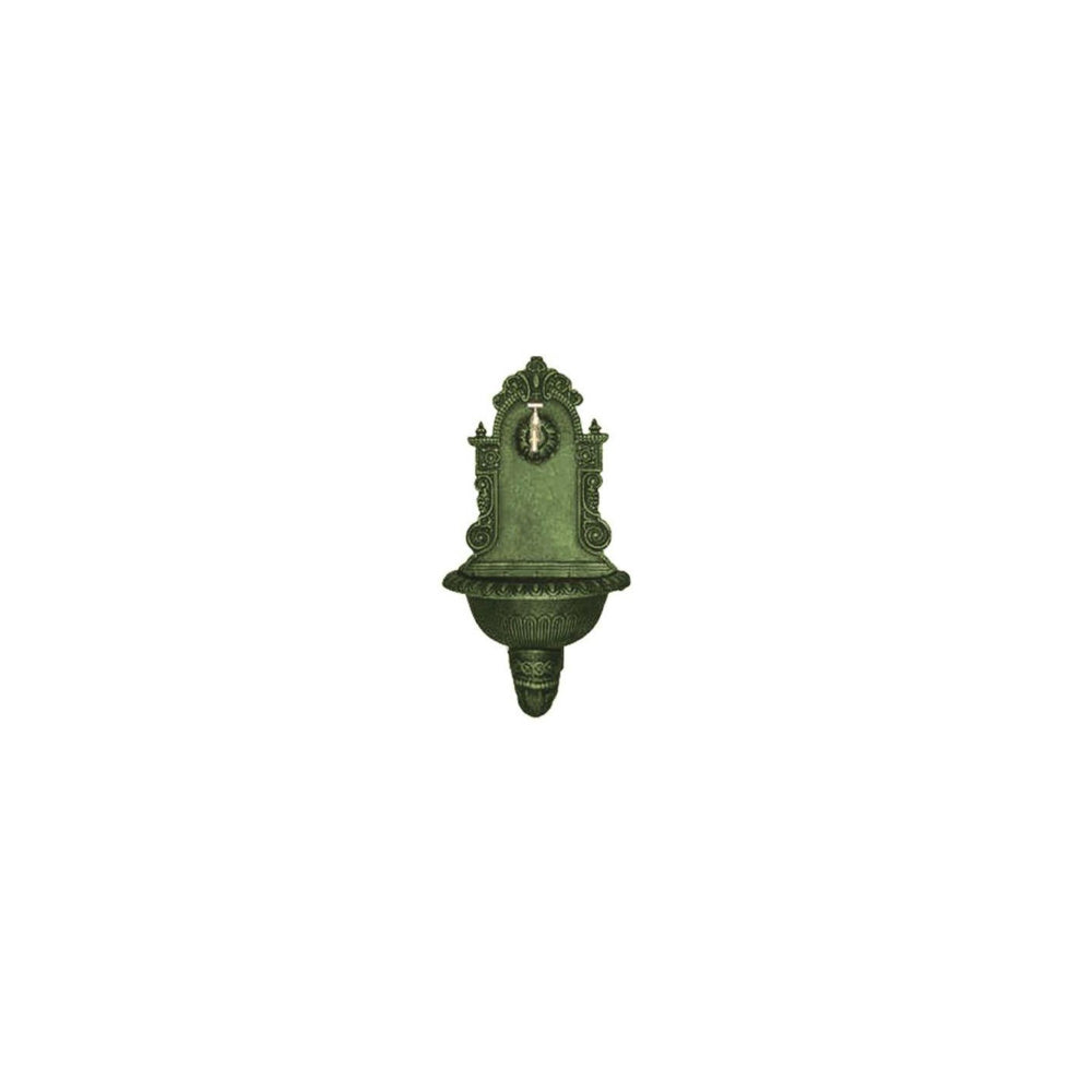 FONTANA DA GIARDINO IN GHISA A PARETE PANTHEON RUBINETTO OTTONE 3/4" VERDE