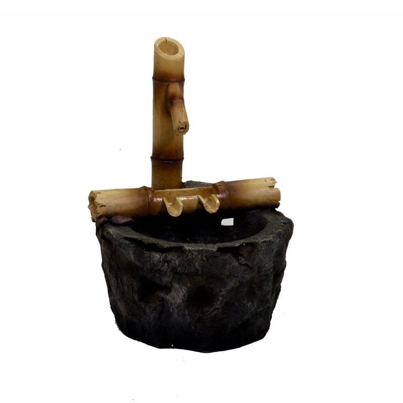 Fontana resina roccia e bambu' con led cm30x33h46