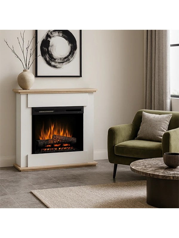 Caminetto Elettrico da pavimento A Libera Installazione A LED 23' Bianco opaco - Rovere chiaro  -FONTE