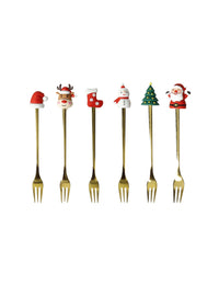 FORCHETTINA GOLD SOGGETTI NATALIZI ASS SET   6 PZ INOX/SILICONE