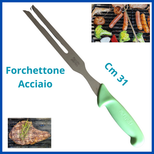 Forchettone cm 33 acciaio attrezzi per barbecue griglia carne utensili da cucina campeggio montagna